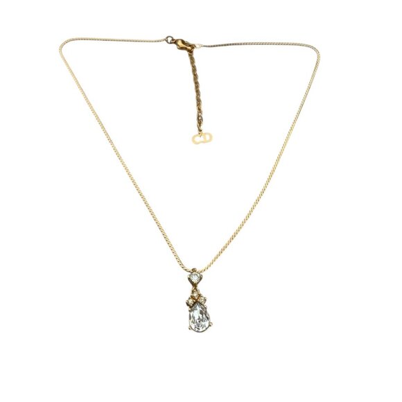 Christian Dior Gold Tone Vintage necklace 50s-70s drop pendant zirconia - Picture 1 of 12